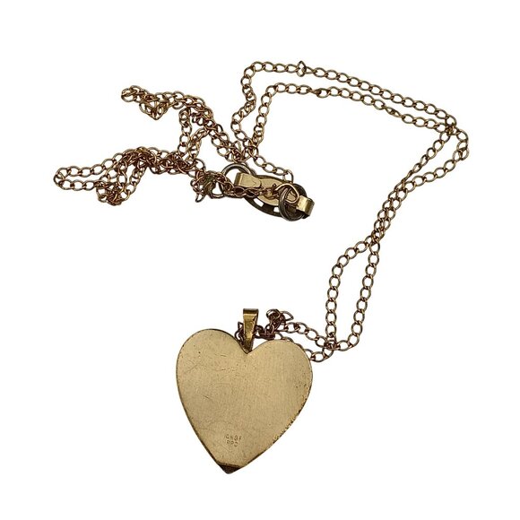 Vintage 14KGP Heart Pendant Necklace with Engraved Flower Design from PPC on Del - Picture 4 of 4